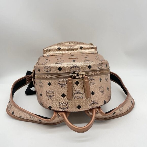 Authentic MCM Visetos Pattern Leather Pink Gold Studded Backpack - Picture 7 of 13